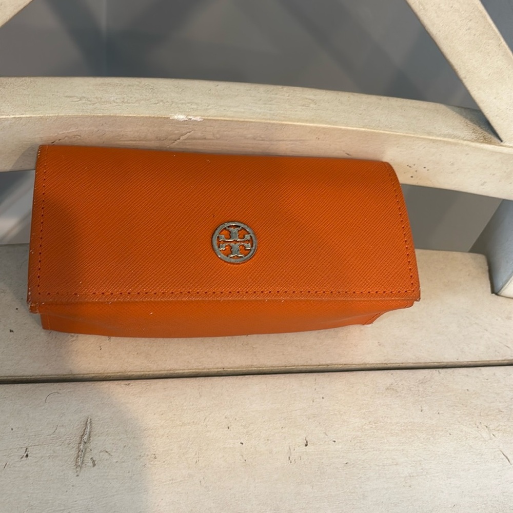 TORY Burch Sunglasses eyeglasses large Case orange Gold Logo Authentic